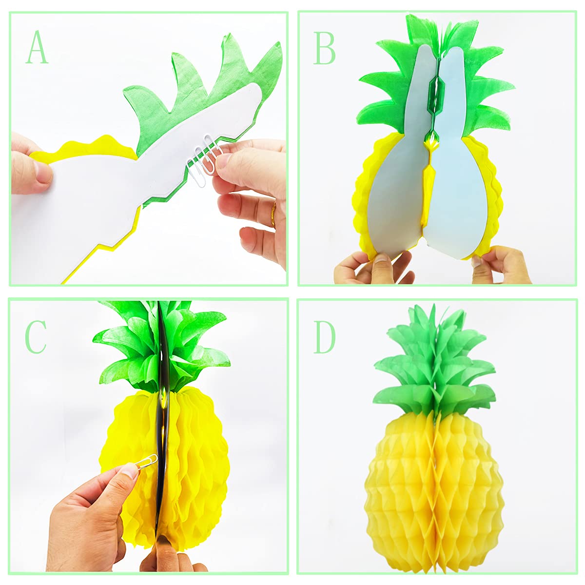9 Pcs 14 Inch Pineapple Decorations for Tropical Flamingo Party Summer Hawaiian Luau Party Pineapple Honeycomb Tissue Centerpieces for tables Hanging