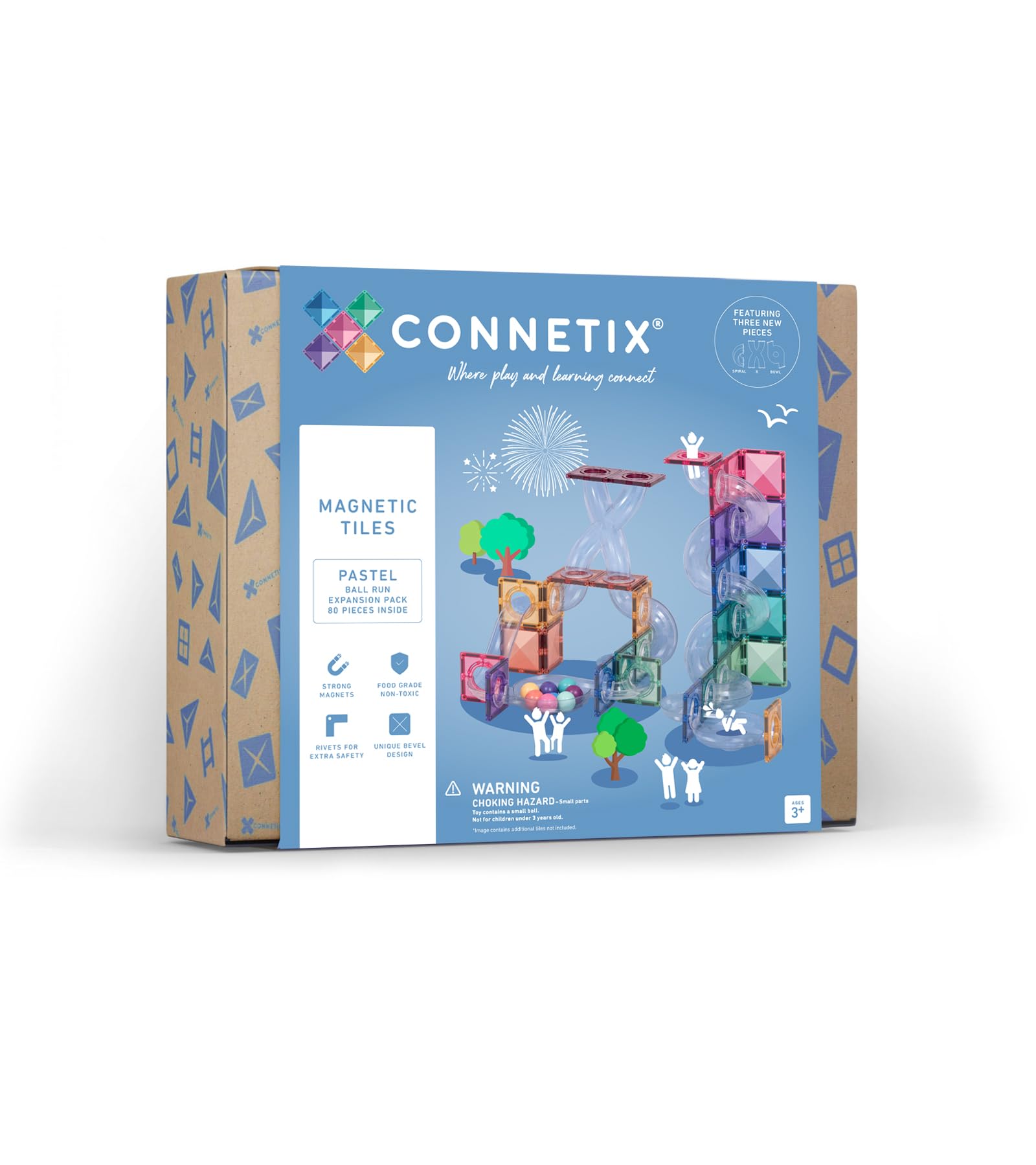 CONNETIX Magnetic Tiles Pastel Ball Run Expansion Pack, 80 Pieces