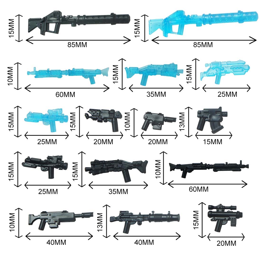 TopBrixx Custom Minifigures Weapon Set, 56 Pcs Custom Weapon Set for Starwars Soldier Minifigures, Figure Weapon Compatible with Lego