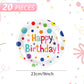 VVBray 20Pcs Happy Birthday Plates 9 Inch Large Paper Plates Multicolor Polka Dots Happy Bday Party Tableware Colorful Dinner Paperplates for Kids