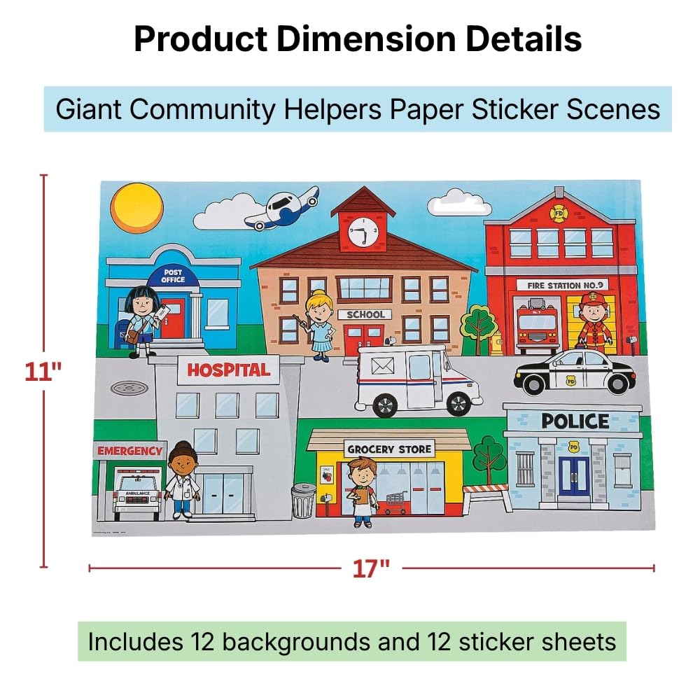 Community Helpers Giant Sticker Scene - 12 Pieces - Educational and Learning Activities for Kids