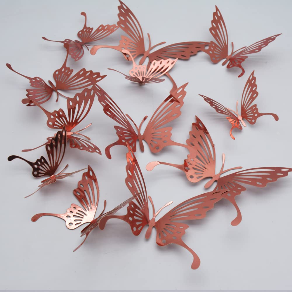 Pengcen 72 Pcs 3D Butterfly Wall Stickers 3 Sizes Removable Butterflies Sticker,Decoration Kids Bedroom and Wedding,Pattern C(Rose Gold)