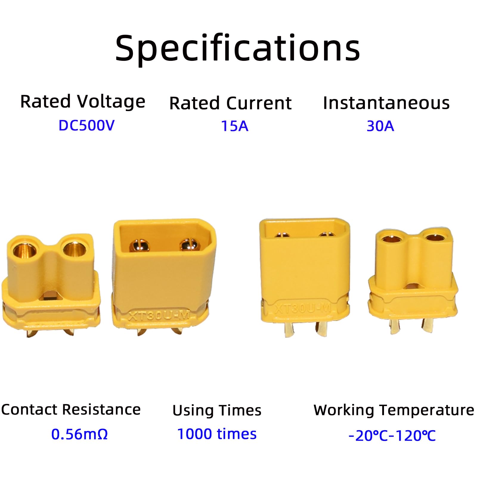 XT30 Connectors XT30 Female and Male Connector Plugs with 2 Pieces Shrink Tubing for RC Car/Boat/LiPo Battery