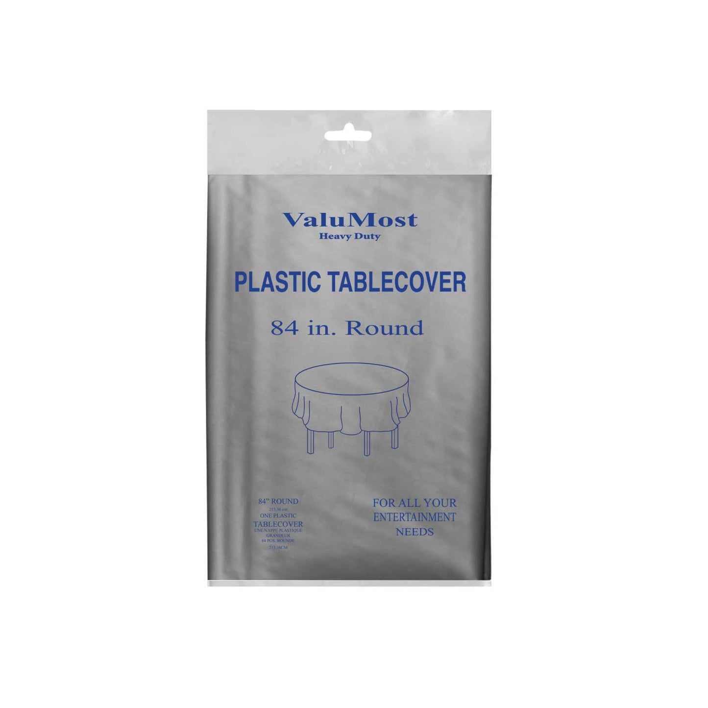 Party Essentials ValuMost Round Plastic Table Cover Available in 16 Colors, 84", Silver