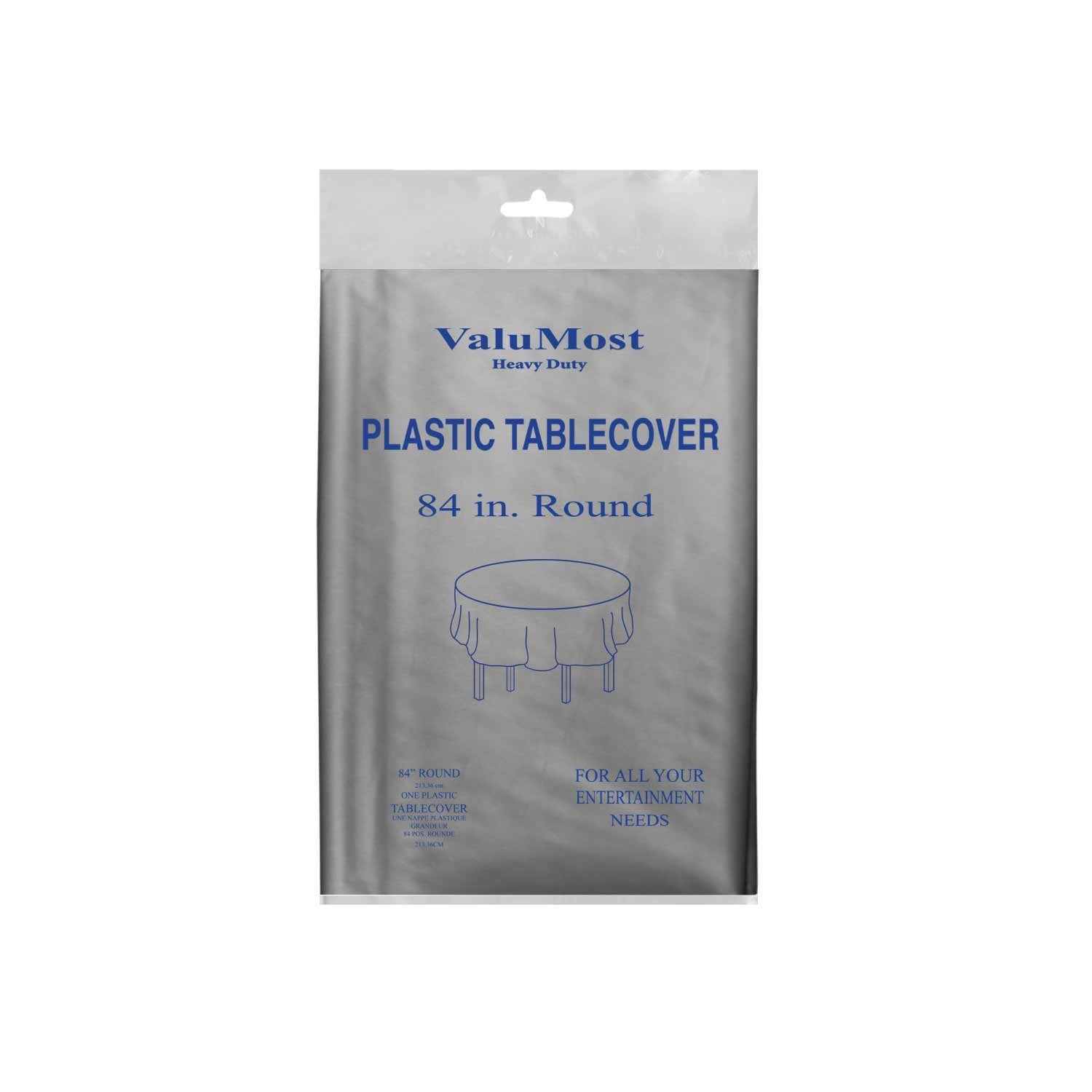 Party Essentials ValuMost Round Plastic Table Cover Available in 16 Colors, 84", Silver