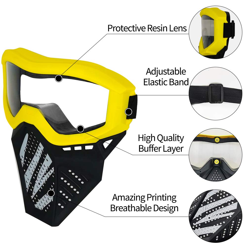 2 Pack Tactical Toy Mask Compatible with Toy Gun Party, for Apollo, Zeus, Khaos, Atlas, Artemis Blasters Rival Toy Mask (Yellow&Blue)