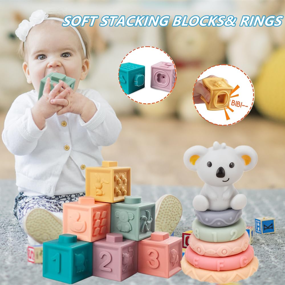 Montessori Baby Toys 6-12-18 Months, Toys for 1 + Year Old, Infant Teething Toy Stacking Building Blocks Shape Sorter, Spinner and More. Sorting