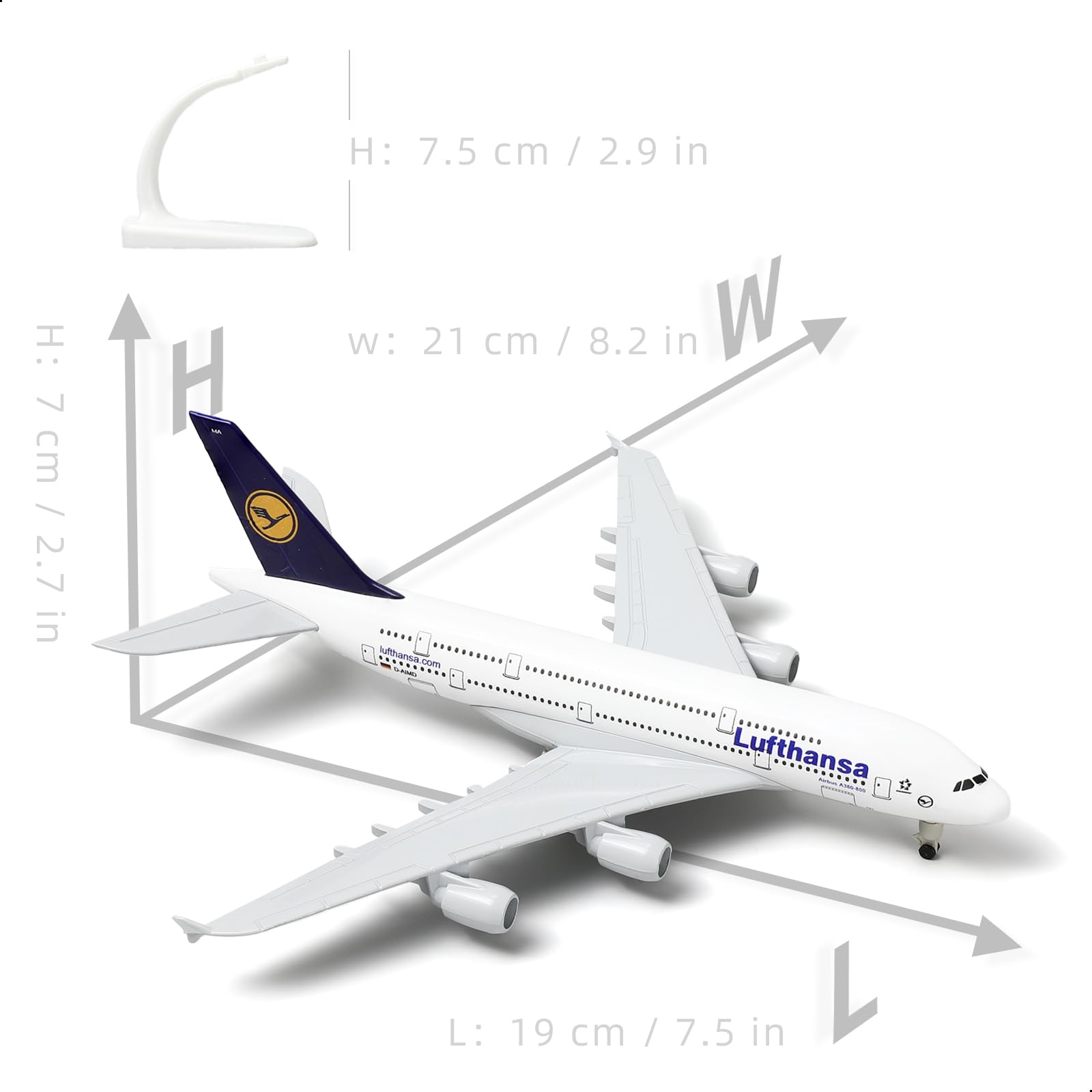 QIYUMOKE A380 German 1/300 Die-cast Metal Airplane Model Sky Jumbo a380 Model Plane with Stand (7.5 inches Long) for Aviation Enthusiast Gift or