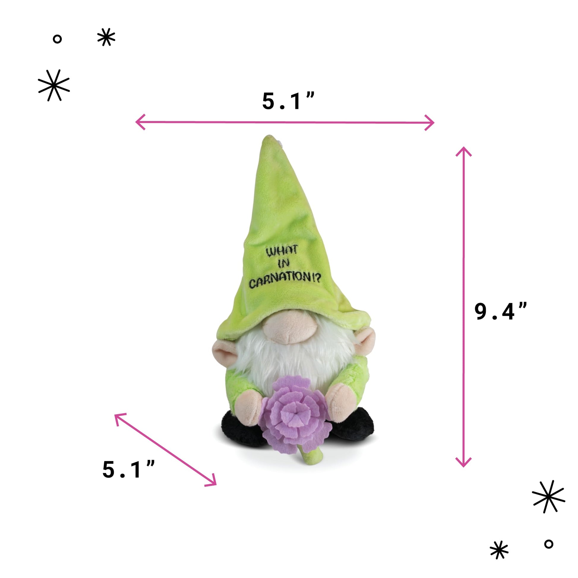 Punchkins Gnome Flower Plushie - What in Carnation for Plant Lovers Decor Plush