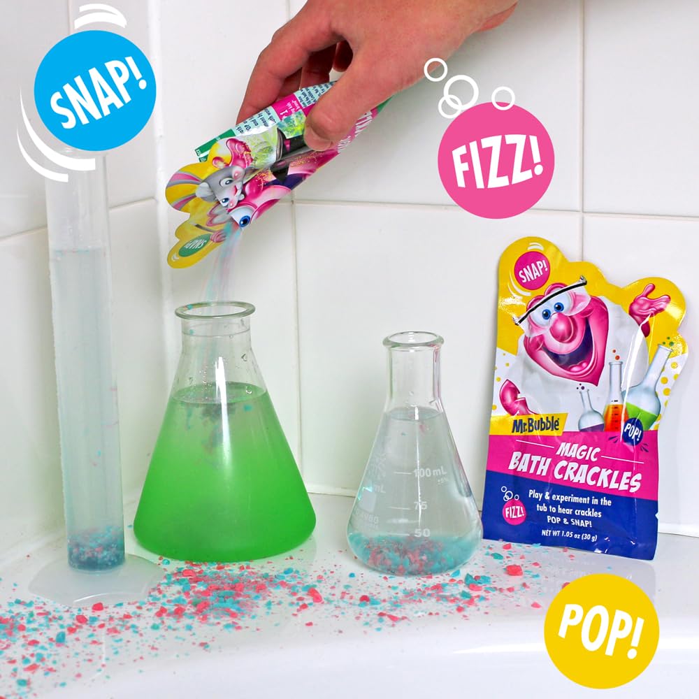 Mr. Bubble Magic Bath Crackles, Fun to add to Bubble Bath to Make Bath Time Exciting for Kids with Colorful Pops and Fizzy Snaps, 1 oz Packet, Pack