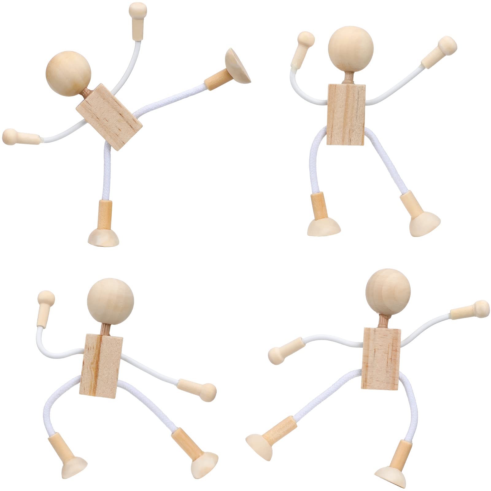 4pcs Wood Peg Dolls Unfinished Wooden People Doll Robot for DIY Painting Craft Art Peg Game Party Decoration