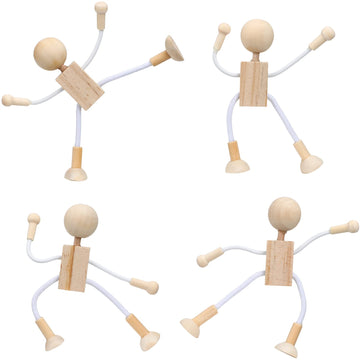 4pcs Wood Peg Dolls Unfinished Wooden People Doll Robot for DIY Painting Craft Art Peg Game Party Decoration