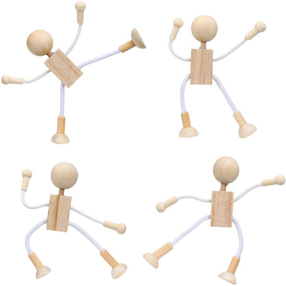 4pcs Wood Peg Dolls Unfinished Wooden People Doll Robot for DIY Painting Craft Art Peg Game Party Decoration