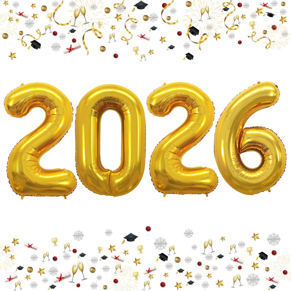 GOER 42 Inch 2026 Gold Foil Number Balloons for 2026 New Year Eve Festival Party Supplies Graduation Decorations