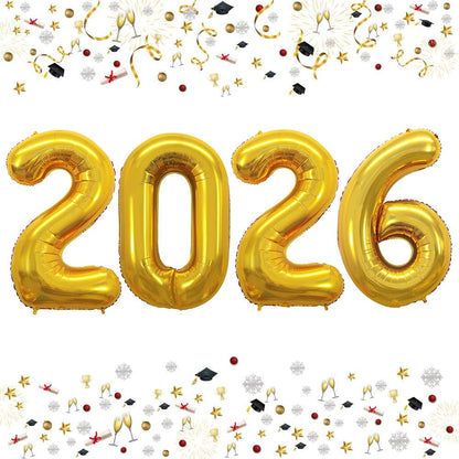GOER 42 Inch 2026 Gold Foil Number Balloons for 2026 New Year Eve Festival Party Supplies Graduation Decorations