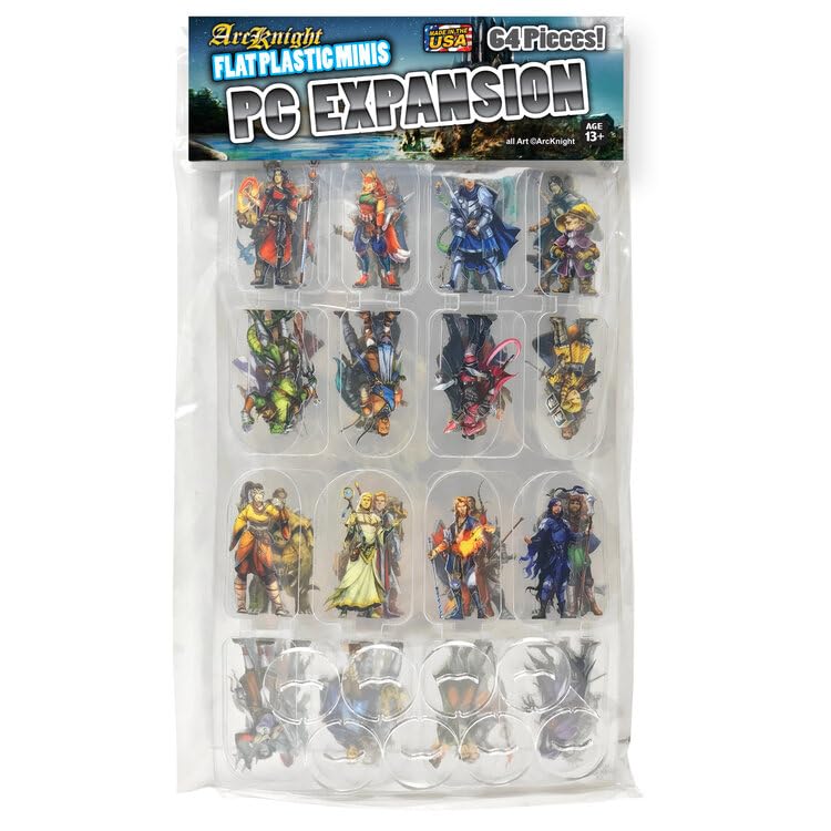 Arcknight Flat Plastic Miniatures: PC Expansion; 64 Unique Player character - Themed Minis for DND 5e and Pathfinder; Affordable, Skinny Figurines