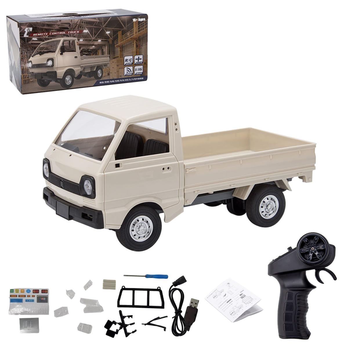 OBIOCKIDAY WPL D12 1/16 RC Truck Mini, 2.4G RC Off-Road Car Mini-Van Remote Control Truck with 2 Batteries, RC Rock Crawler RC Climbing Car RC Buggy