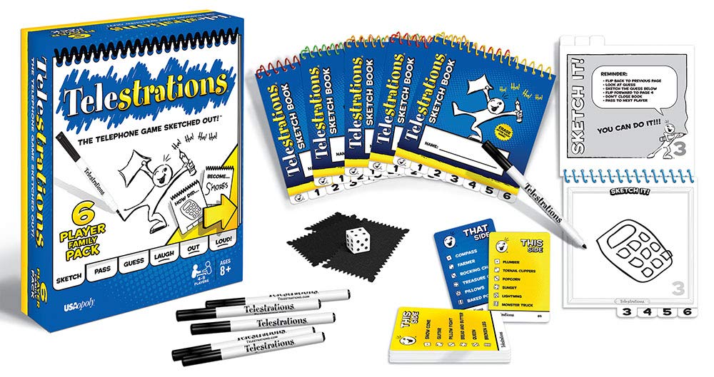 USAOPOLY Telestrations Original 6 Player | Family Board Game | A Fun Family Game for Kids and Adults | Family Game Night Just Got Better | The