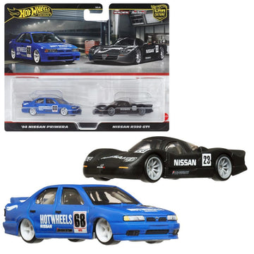 Hot Wheels HRR74 Premium 2 Pack Nissan R390 GT1/ '94 Nissan Primera Vehicle Toy Minicar 3 Years Old Blue/Black