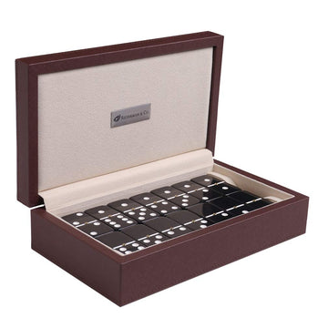 Silverman & Co. Double 6 Large Black Domino Set - Brown Case