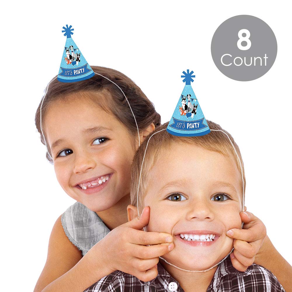 Big Dot of Happiness Pawty Like a Puppy - Mini Cone Dog Baby Shower or Birthday Party Hats - Small Little Party Hats - Set of 8