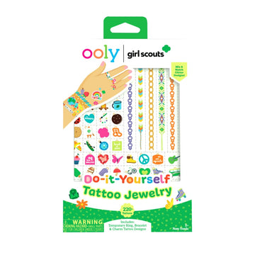 OOLY x Girl Scouts Temporary Tattoos for Girls - Glitter DIY Tattoo Jewelry Kit, 3 Sheets, Bracelets Rings Necklaces