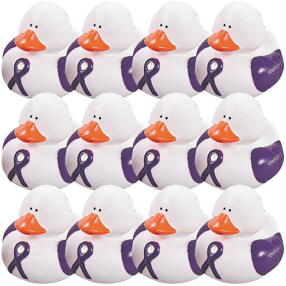 Fun Express - Purple Ribbon Rubber Duckies - Toys - Character Toys - Rubber Duckies - 12 Pieces