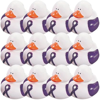 Fun Express - Purple Ribbon Rubber Duckies - Toys - Character Toys - Rubber Duckies - 12 Pieces