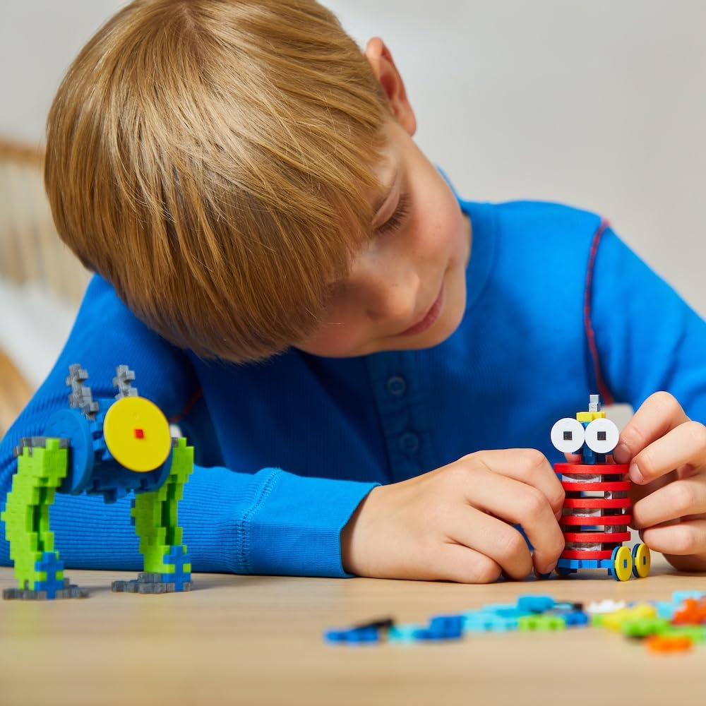 PLUS PLUS Learn to Build Robots, 250 Pieces - Interlocking Mini Building Blocks, 3D Puzzle Stem Toy for Kids, Birthday Gifts for Boys & Girls