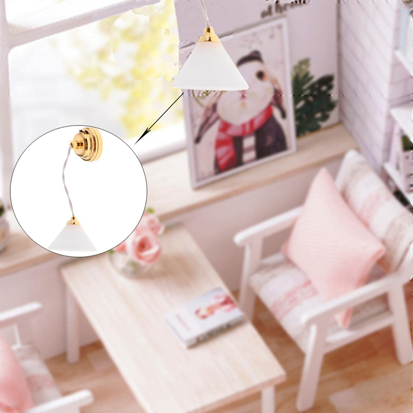 Amagogo 2X 1/12 Dollhouse Miniature Fruniture Mini Ceiling Lamp Tiny Battery Operated Bedroom Living Room Decoration Accessories