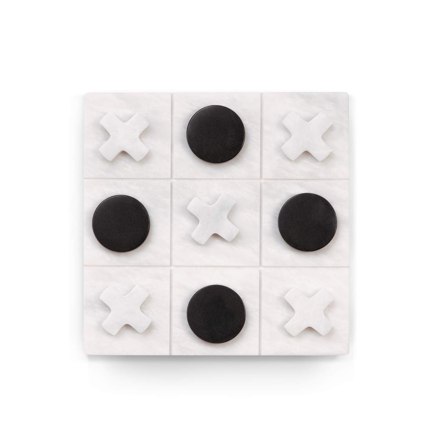 Bey-Berk Marble Tic Tac Toe Set, 9" x 9" White Board with Black & White Playing Pieces, Elegant Coffee Table Game