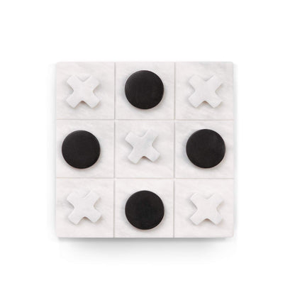 Bey-Berk Marble Tic Tac Toe Set, 9" x 9" White Board with Black & White Playing Pieces, Elegant Coffee Table Game