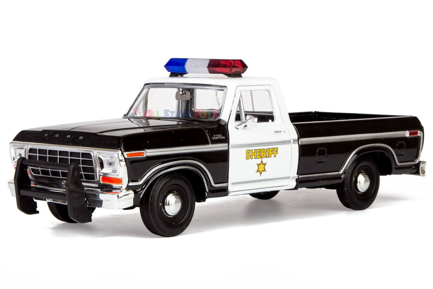 Motormax All Star Toys Exclusive 1979 Ford F-150 Sheriff Pickup Classic F150 Police Pick Up Truck 1:24 Diecast Collectible Model Car Black 76986