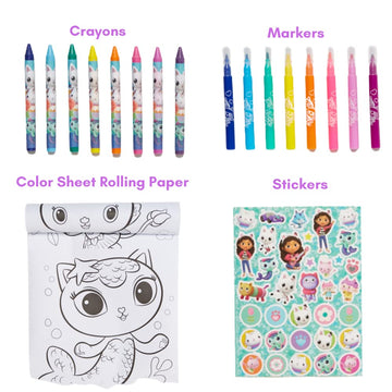 Innovative Designs Gabby’s Dollhouse Roller Art Desk Set for Kids, Travel Coloring Activity for Kids, with Crayons, Markers and Stickers