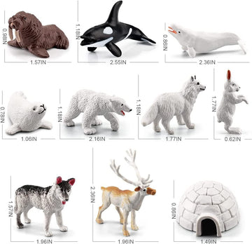 XIZHI 10 Mini Arctic Animals Figurines - Realistic PVC Bear, Seal, Reindeer, Wolf, Rabbit, Arctic Fox, Igloo Decor for Kids' Parties