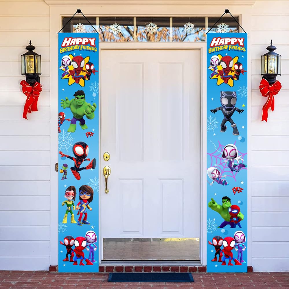 2Pcs Spider and His Friends Birthday party Porch Sign Door Hanging Banner Birthday Party Supplies for Wall Decorations