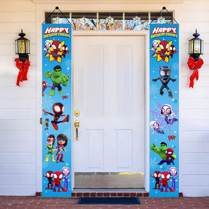2Pcs Spider and His Friends Birthday party Porch Sign Door Hanging Banner Birthday Party Supplies for Wall Decorations