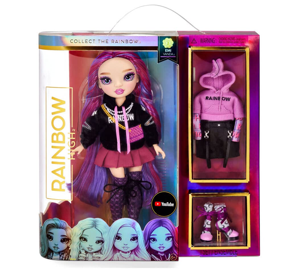 Rainbow High Series 3 EMI Vanda Fashion Doll - Orchid (Deep Purple) with 2 Designer Outfits to Mix & Match with Accessories, Gift for Kids and