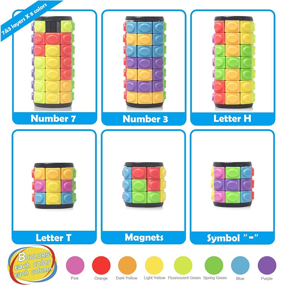 Magic 3D Puzzle Cube Rainbow Fidget Toy 5 Layers Rotate Slide Cylinder Game