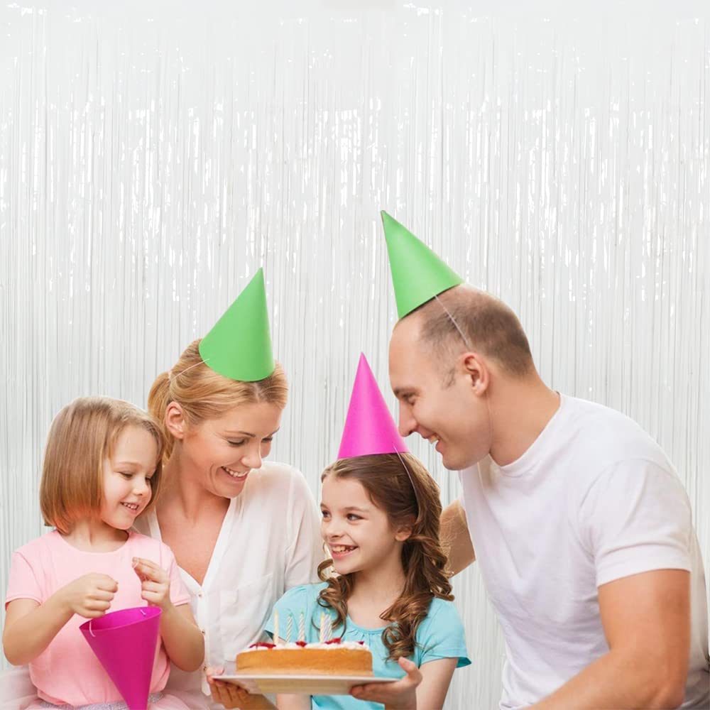 3Pcs White Metallic Tinsel Foil Fringe Curtains, 3.28ft x 6.56ft White Photo Booth Backdrop Streamer Curtain,Photo Booth Props, Bachelorette Party