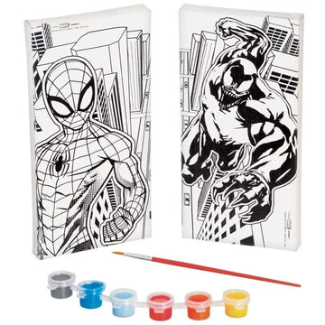 Spider-Man Color Your Own Canvas Kit - 8"x4" Canvases with 1 Paint Brush & 6 Vibrant Paints - The Perfect Creative Gift for Kids and Marvel Fans Alike