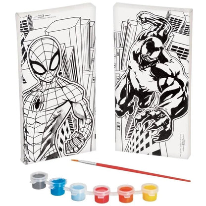 Spider-Man Color Your Own Canvas Kit - 8"x4" Canvases with 1 Paint Brush & 6 Vibrant Paints - The Perfect Creative Gift for Kids and Marvel Fans Alike