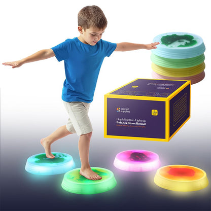 Special Supplies Liquid Gel LED Stepping Stones for Kids - Light-Up Circle Balance Blocks - Promote Coordination, Balance, Strength for Children