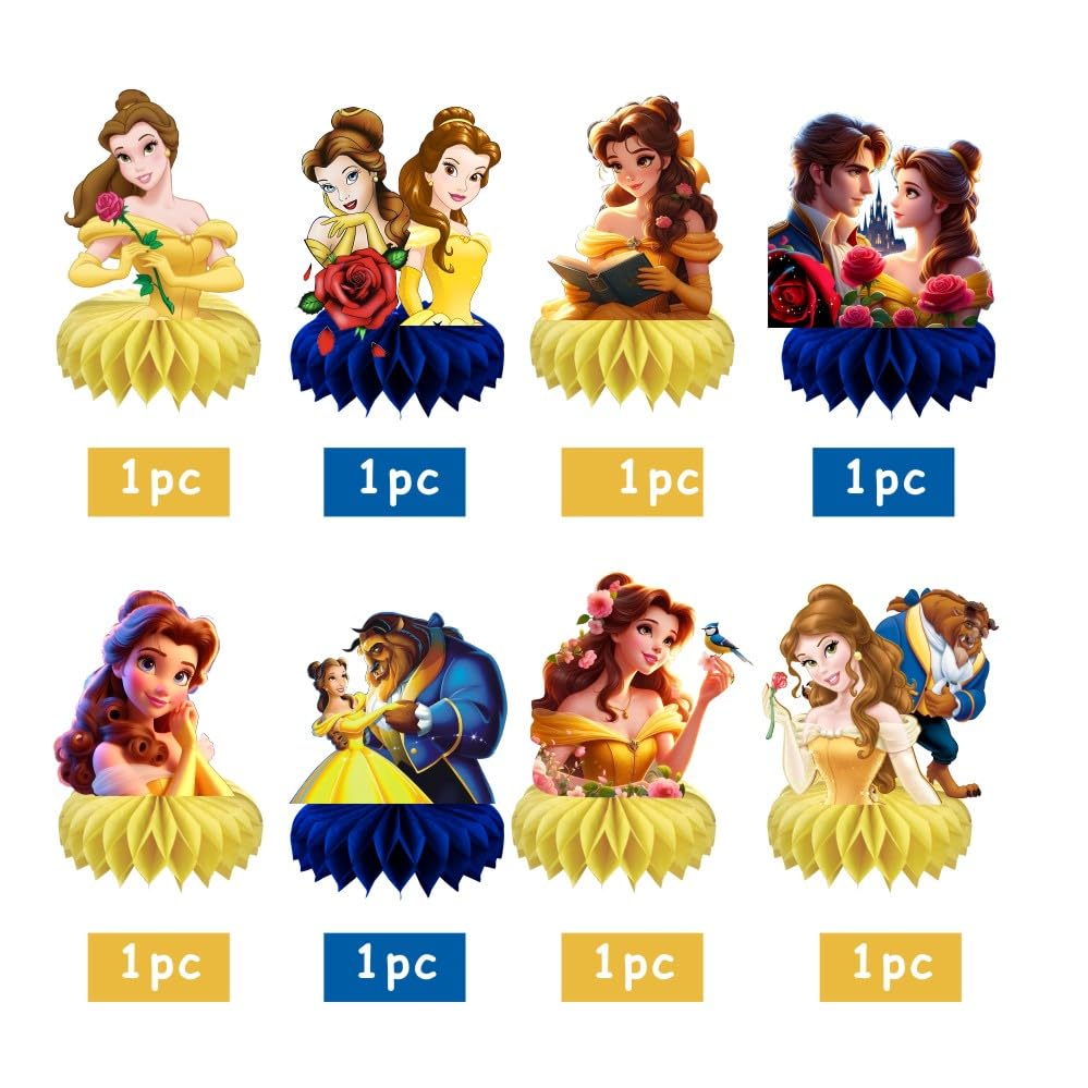 8Pcs Beauty & Beast Table Centerpieces Birthday Party Supplies Double Side Table Decorations for Girls Party Decorations