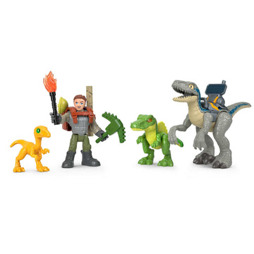 Fisher-Price Imaginext Jurassic World Dinosaur Toys Track & Trail Dino Pack Play Set with Owen Grady & Blue the Raptor for Ages 3+ Years