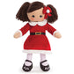 Personalized Planet Rag Doll with Custom Name Embroidered | Hispanic Girl Dressed in Santa Skirt with Stripped Stockings | Brown Hair with Removable