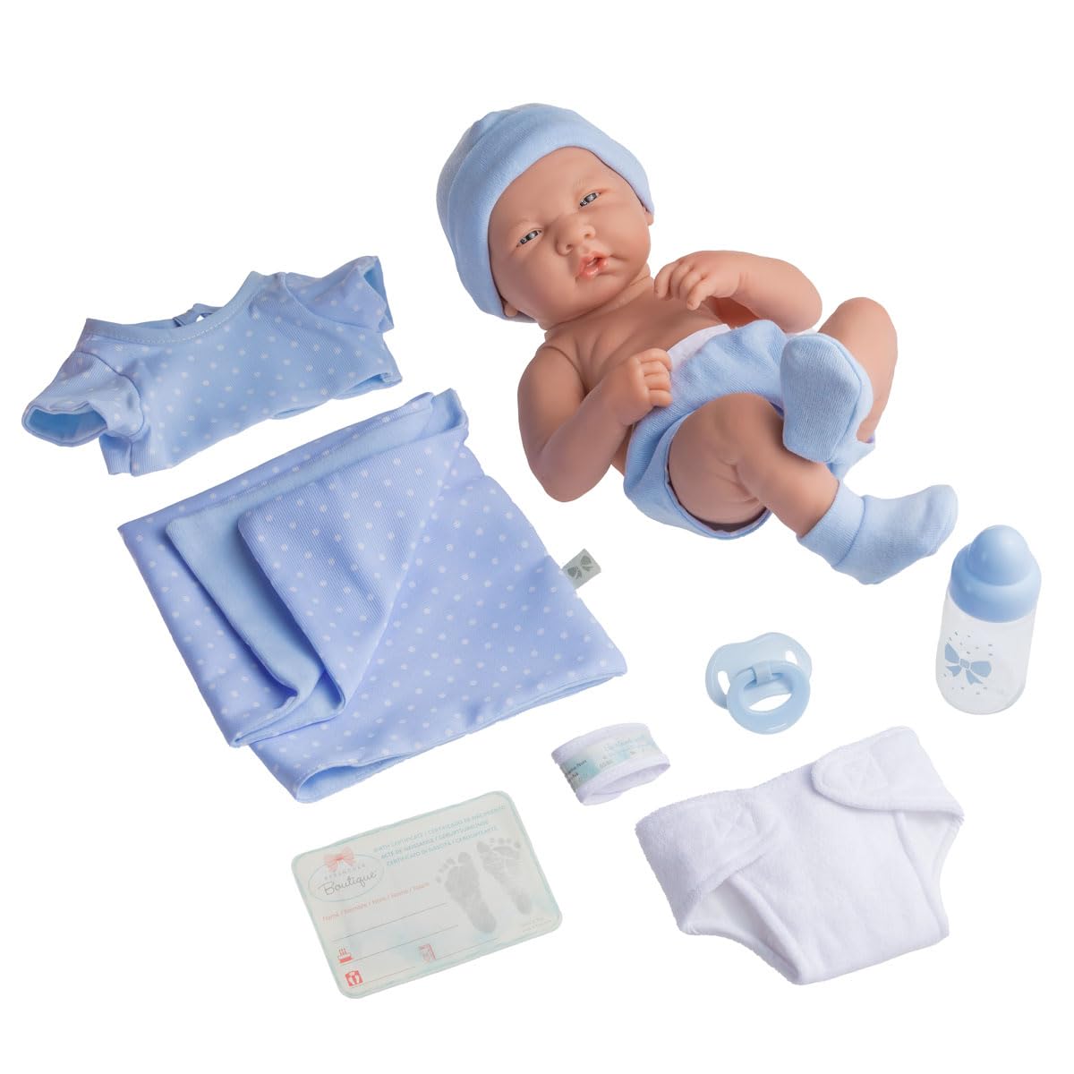 La Newborn Boutique 14" Realistic Baby Doll - 9-Piece Layette Gift Set, Soft Vinyl, Posable Limbs, Lifelike Detail - Anatomically Correct Real Boy in