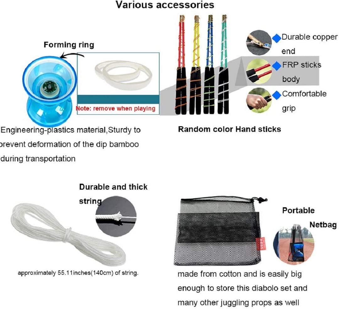 Chinese Diabolo Yoyo Set - Triple Bearing LED Diabolo Yo-yos Juggling Toys with Diablo Sticks, String & Net Bag, Easier Start/Faster/Stable & Lasts