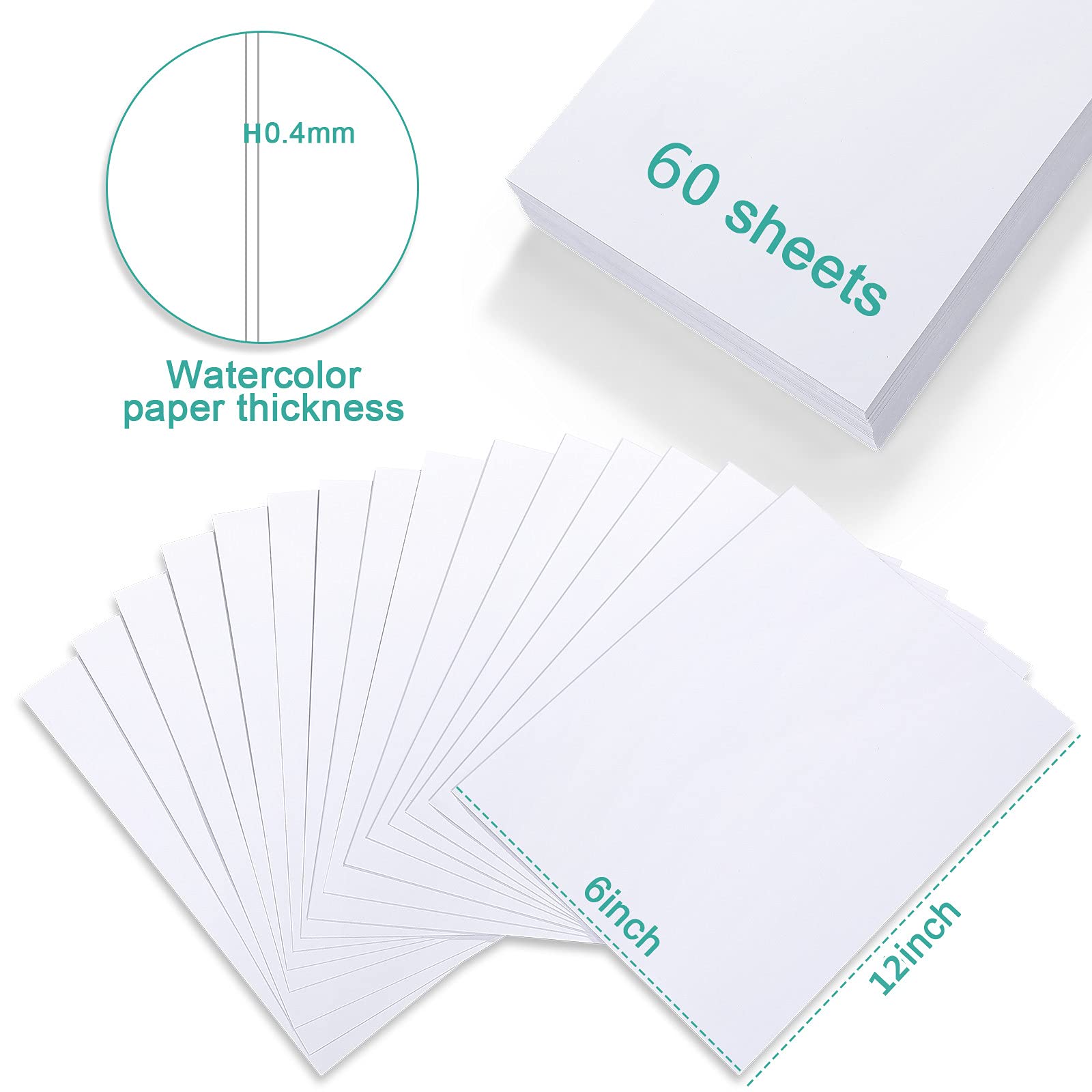 TecUnite 60 Sheets Watercolor Paper Pad Bulk Art White Cold Press Painting Paper for Artist Watercolorist Drawing(6 x 12 Inch,Cold Press)