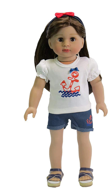 American Fashion World Little Anchor Shorts Set for 18-Inch Dolls | Headband Included | Premium Quality & Trendy Design